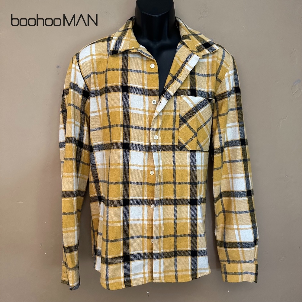 Boohoo MAN Plaid Flannel Long Sleeve Shirt Large Gently worn